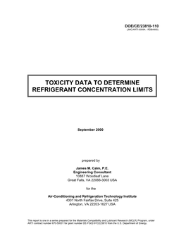 Toxicity Data to Determine Refrigerant Concentration Limits