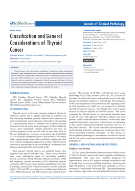 Classification and General Considerations of Thyroid Cancer