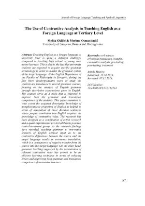 The Use of Contrastive Analysis in Teaching English As a Foreign Language at Tertiary Level