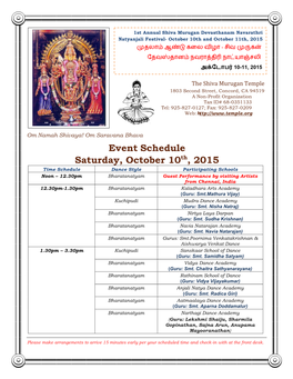 Event Schedule Saturday, October 10Th, 2015