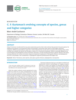 C. P. Kurtzman's Evolving Concepts of Species, Genus and Higher Categories