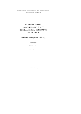 Symbols, Units, Nomenclature and Fundamental Constants in Physics