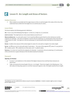 Lesson 9: Arc Length and Areas of Sectors