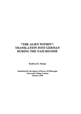 “The Alien Within”: Translation Into German During the Nazi Regime