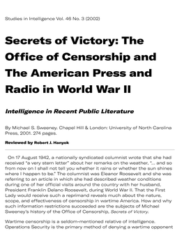 Secrets of Victory: the Office of Censorship and the American