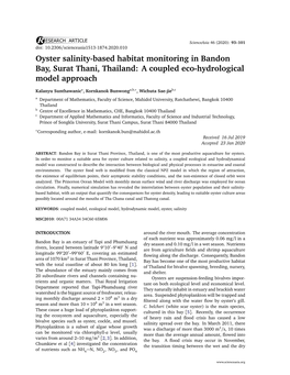 Oyster Salinity-Based Habitat Monitoring in Bandon Bay, Surat Thani, Thailand: a Coupled Eco-Hydrological Model Approach