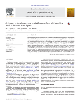 Optimization of in Vitro Propagation of Coleonema Album, a Highly Utilized Medicinal and Ornamental Plant