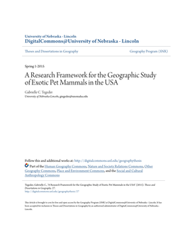 A Research Framework for the Geographic Study of Exotic Pet Mammals in the USA Gabrielle C