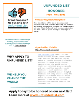 Unfunded List 2016 Honoree Proposal Free the Slaves