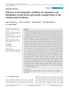 Influence of Oceanographic Conditions on Abundance and Distribution of Post-Larval and Juvenile Carangid Fishes in the Northern Gulf of Mexico