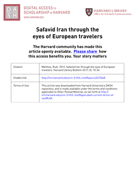 Safavid Iran Through the Eyes of European Travelers