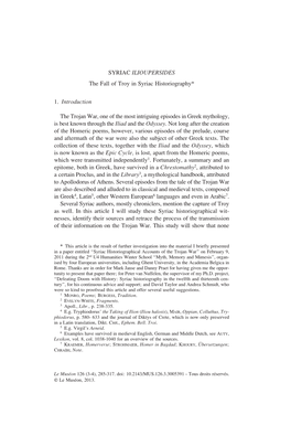 SYRIAC ILIOUPERSIDES the Fall of Troy in Syriac Historiography* 1