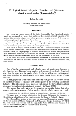 Ecological Relationships in Hawaiian and Johnston Island Acanthuridae (Surgeonfishes)1