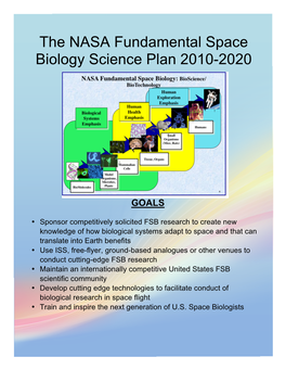 NASA Fundamental Space Biology Science Plan, 2010-2020