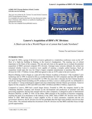 Lenovo's Acquisition of IBM's PC Division