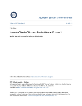 Journal of Book of Mormon Studies Volume 13 Issue 1