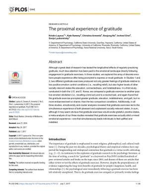 The Proximal Experience of Gratitude