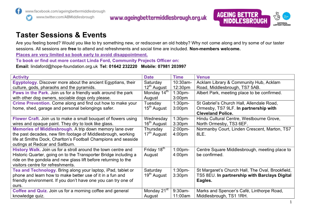 Taster Sessions & Events