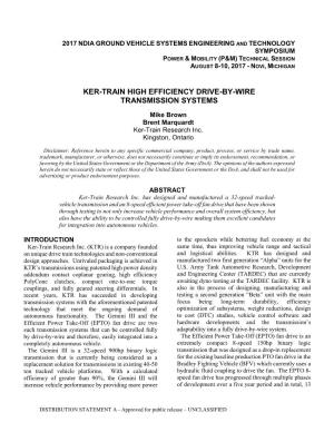 Ker-Train High Efficiency Drive-By-Wire Transmission Systems