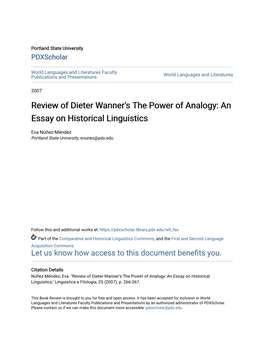Review of Dieter Wanner's the Power of Analogy: an Essay on Historical Linguistics