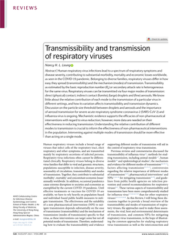 Transmissibility and Transmission of Respiratory Viruses