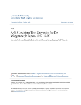 A-058 Louisiana Tech University, Joe De. Waggonner Jr. Papers, 1957-1988