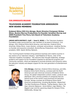 Television Academy Foundation Announces New Board Members