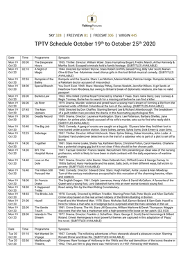 TPTV Schedule October 19Th to October 25Th 2020