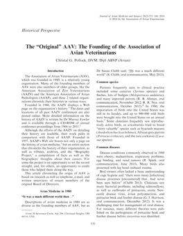 The ''Original'' AAV: the Founding of the Association of Avian Veterinarians