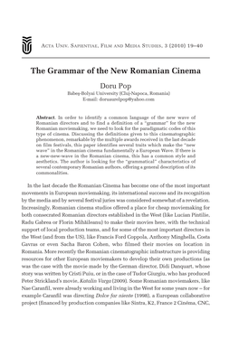 The Grammar of the New Romanian Cinema