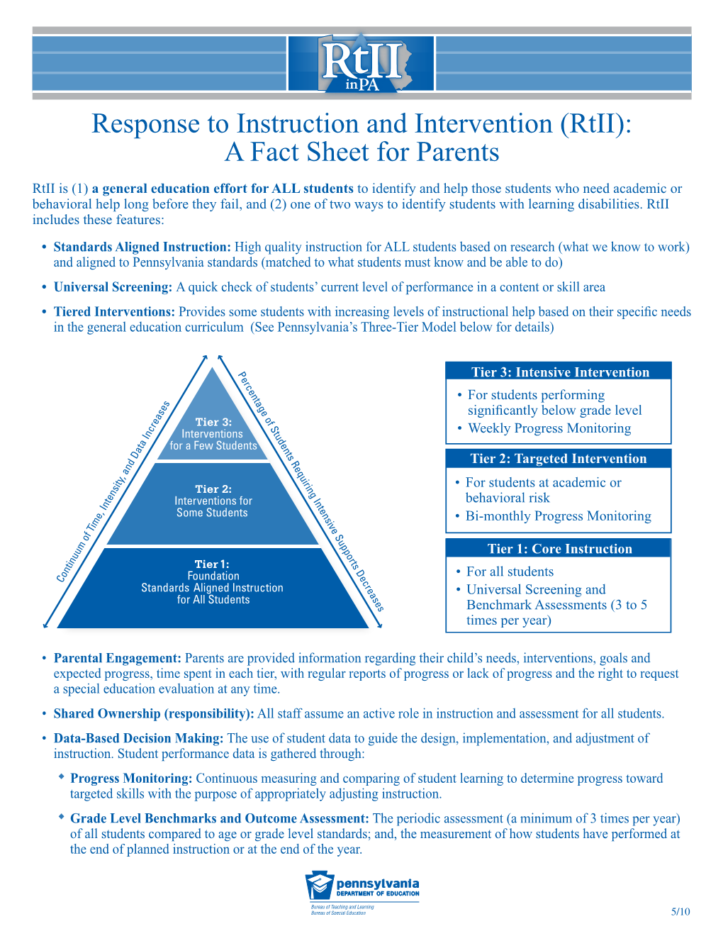 Response to Instruction and Intervention (Rtii): a Fact Sheet For