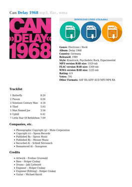 Can Delay 1968 Mp3, Flac, Wma