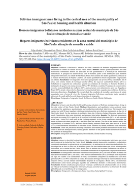 Bolivian Immigrant Men Living in the Central Area of the Municipality of São Paulo: Housing and Health Situation