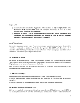 1 Projet De Loi 1) Concernant Certaines Modalités D'application Et Les