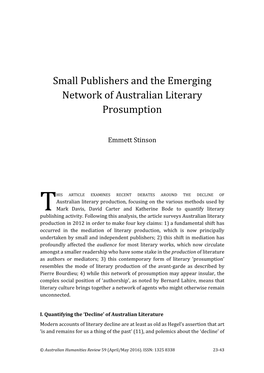 Small Publishers and the Emerging Network of Australian Literary Prosumption