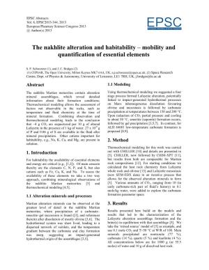 The Nakhlite Alteration and Habitability – Mobility and Quantification of Essential Elements