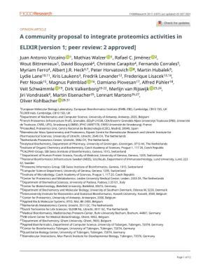A Community Proposal to Integrate Proteomics Activities In