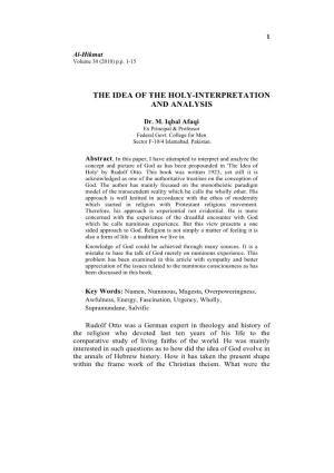 The Idea of the Holy –Interpretation and Analysis by Dr. Iqbal Afaqi