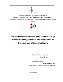 Gas Market Liberalization As a Key Driver of Change of the European Gas Market and Its Influence on the Strategies of the Main Players