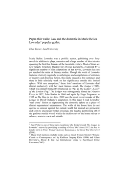 Law and the Domestic in Marie Belloc Lowndes' Popular Gothic