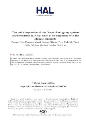 The Radial Expansion of the Diego Blood Group System Polymorphisms in Asia: Mark of Co-Migration with the Mongol Conquests