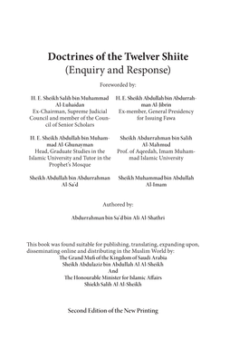 Doctrines of the Twelver Shiite (Enquiry and Response) Foreworded By