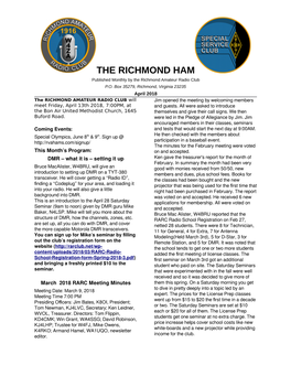THE RICHMOND HAM Published Monthly by the Richmond Amateur Radio Club P.O