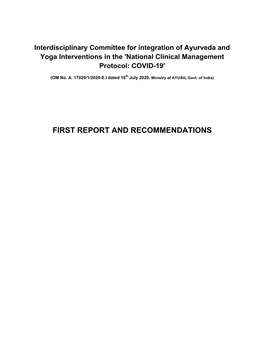 10. First Report and Recommendations