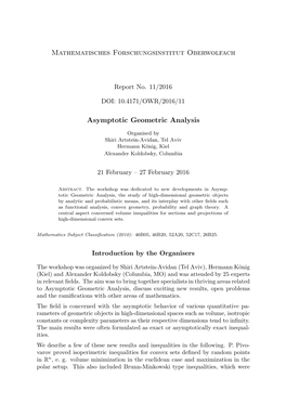 Mathematisches Forschungsinstitut Oberwolfach Asymptotic Geometric