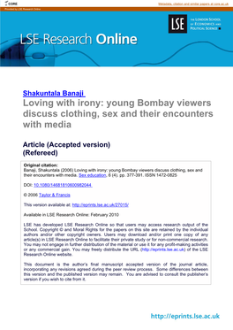 Young Bombay Viewers Discuss Clothing, Sex and Their Encounters with Media