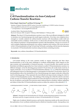 CH Functionalization Via Iron-Catalyzed Carbene