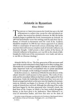 Aristotle in Byzantium Oehler, Klaus Greek, Roman and Byzantine Studies; Summer 1964; 5, 2; Proquest Pg