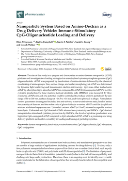 Nanoparticle System Based on Amino-Dextran As a Drug Delivery Vehicle: Immune-Stimulatory Cpg-Oligonucleotide Loading and Delivery