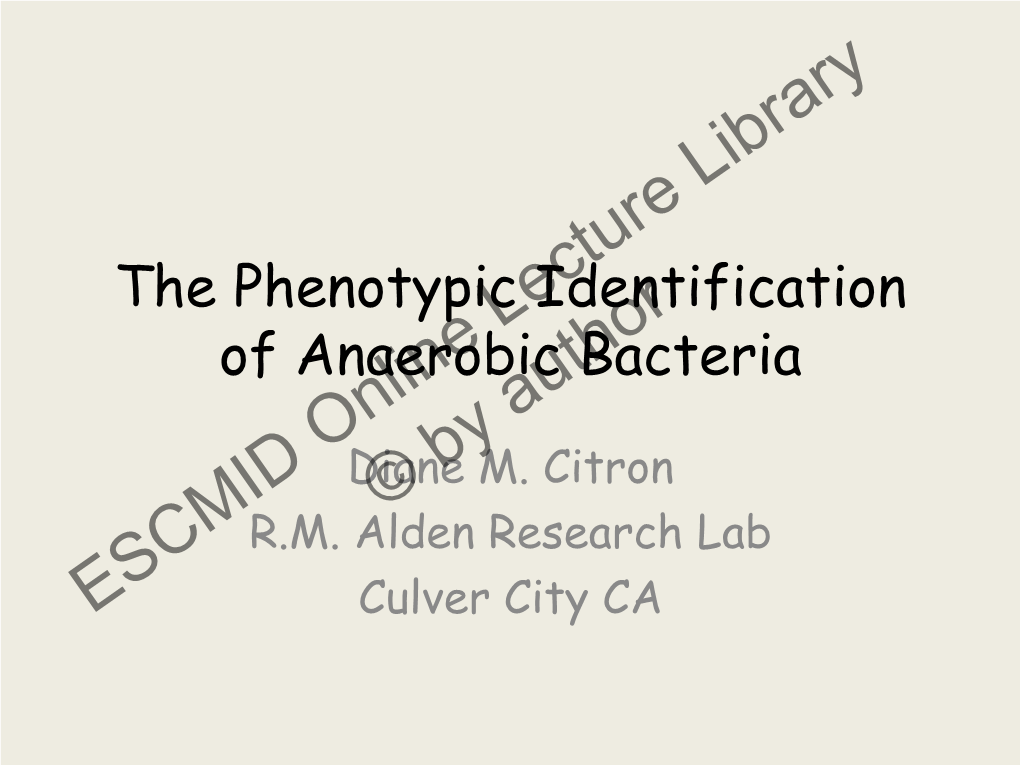 The Phenotypic Identification of Anaerobic Bacteria